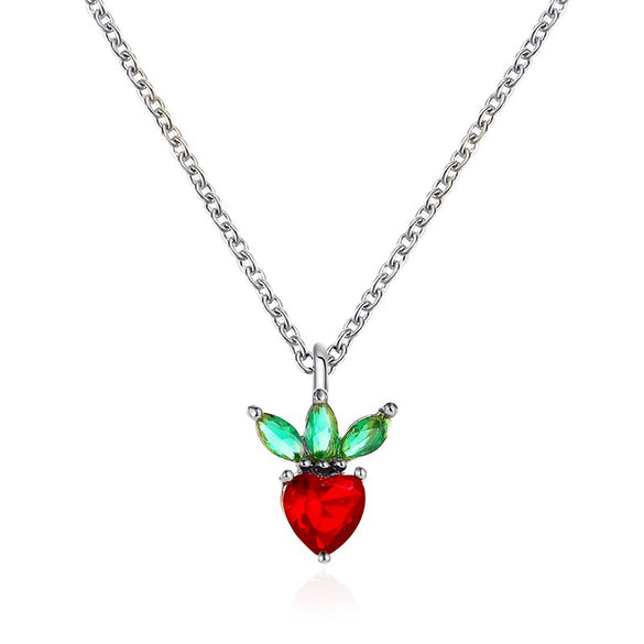 Women's Copper Fruit Pendant Necklace With Diamond Setting O Chain Cute Fresh Style Jewelry