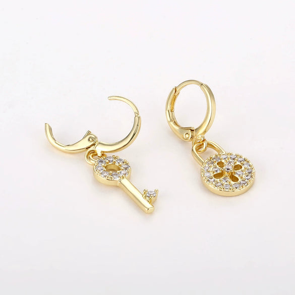 Women's Copper Geometric Asymmetric Key Chain Earrings With Zircon Trendy Natural Style Jewelry