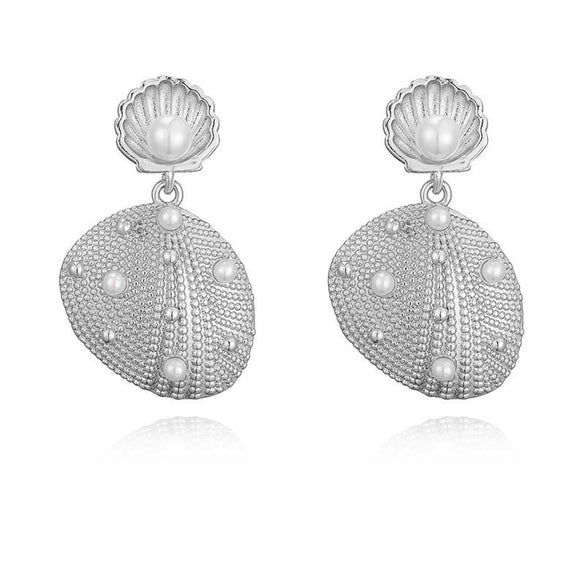 Women's Copper Geometric Beach Fan Shell Conch Stud Earrings With Pearls Fashion Minimalist