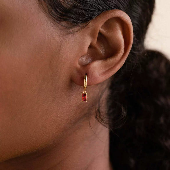 Women's Copper Geometric Birthstone Earrings With Diamond Design