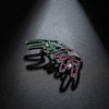 Women's Copper Geometric Brooch With Blue Green And Red Crystal Inlay Electroplated Suit Pin Minimalist Fashion Accessory