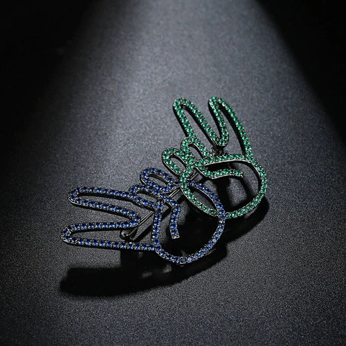 Women's Copper Geometric Brooch With Blue Green And Red Crystal Inlay Electroplated Suit Pin Minimalist Fashion Accessory