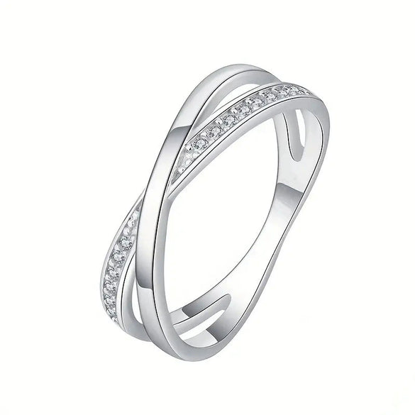 Women's Copper Geometric Design Ring With Micro Inlay Zircon