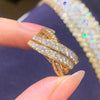 Women's Copper Geometric Design Ring With Zirconia Light Luxury Style