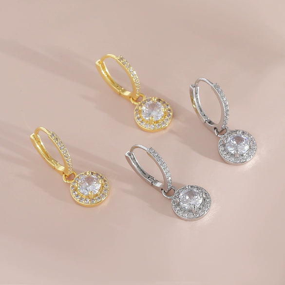 Women's Copper Geometric Diamond Stud Hoop Earrings Electroplated