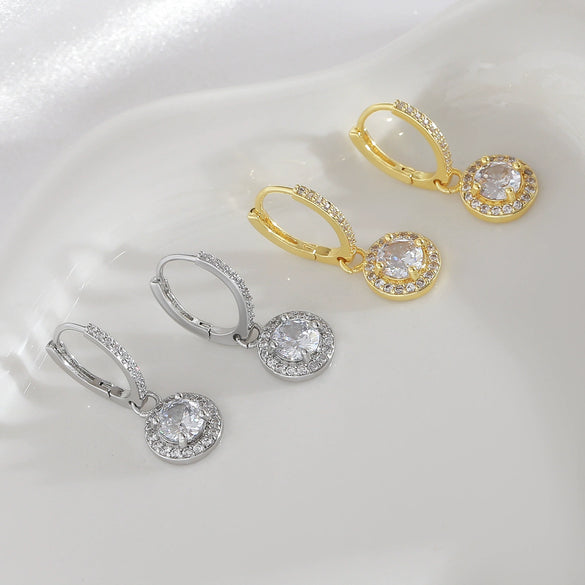 Women's Copper Geometric Diamond Stud Hoop Earrings Electroplated