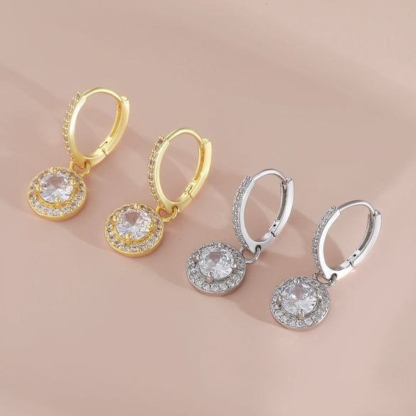 Women's Copper Geometric Diamond Stud Hoop Earrings Electroplated