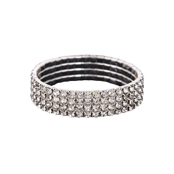 Women's Copper Geometric Diamond Style Elastic Bracelet With Single Double Triple And Four Row Chain Design
