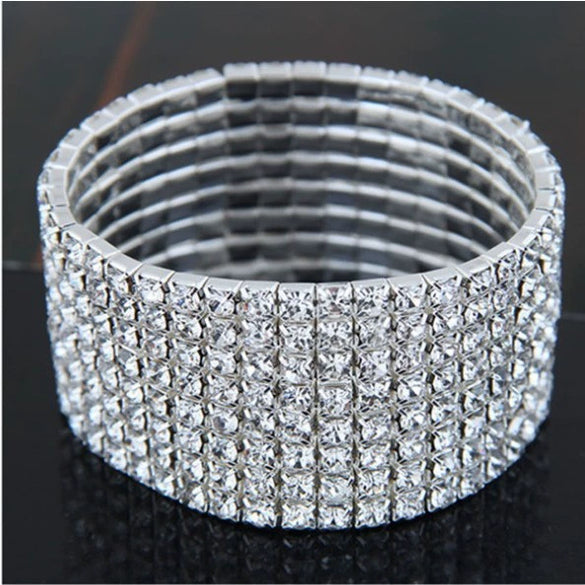Women's Copper Geometric Diamond Style Elastic Bracelet With Single Double Triple And Four Row Chain Design
