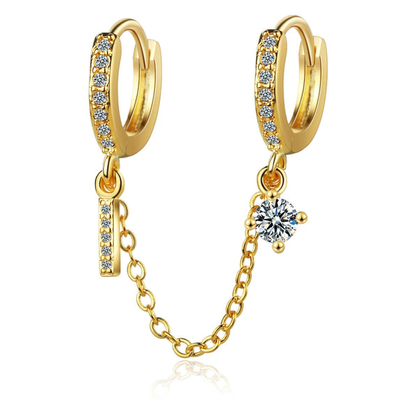 Women's Copper Geometric Double Ear Holes Circle Earrings With Single Rowed Diamond Design