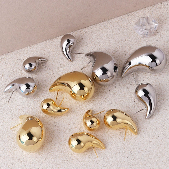 Women's Copper Geometric Drop Shaped Stud Earrings Cold Style Electroplated Retro