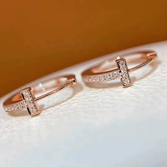 Women's Copper Geometric Earrings Set With Zirconia Elegant Jewelry