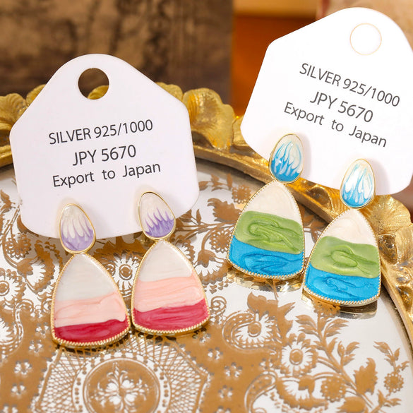 Women's Copper Geometric Electroplated Ocean Blue Gradual Handmade Earrings