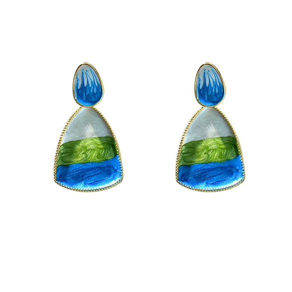 Women's Copper Geometric Electroplated Ocean Blue Gradual Handmade Earrings