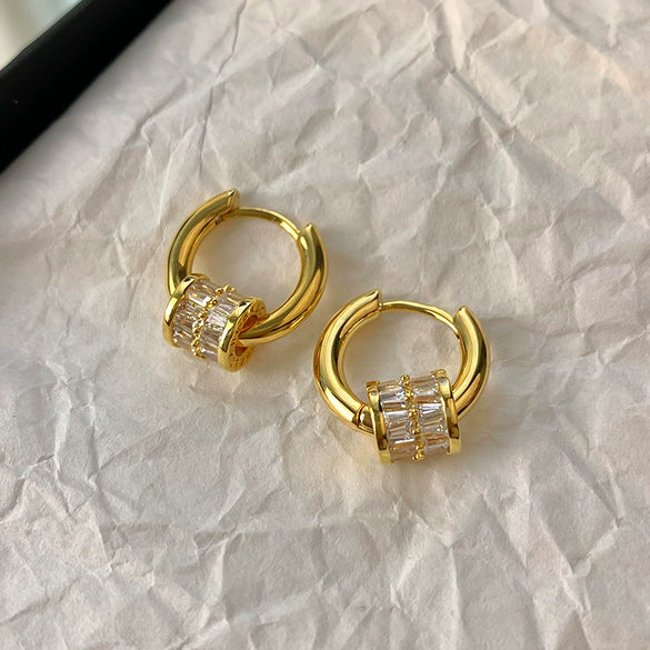 Women's Copper Geometric Electroplated Zircon Earrings