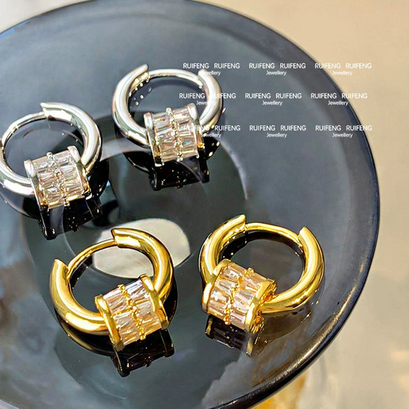 Women's Copper Geometric Electroplated Zircon Earrings