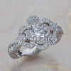 Women's Copper Geometric Floral Hollow Ring With Zircon Accents Electroplated Wedding Jewelry Accessory