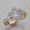 Women's Copper Geometric Floral Hollow Ring With Zircon Accents Electroplated Wedding Jewelry Accessory