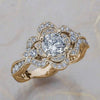 Women's Copper Geometric Floral Hollow Ring With Zircon Accents Electroplated Wedding Jewelry Accessory