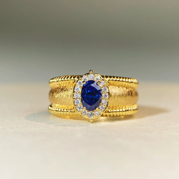 Women's Copper Geometric Handmade Brushed Sapphire Ring With Electroplating And Ice Flower Cut