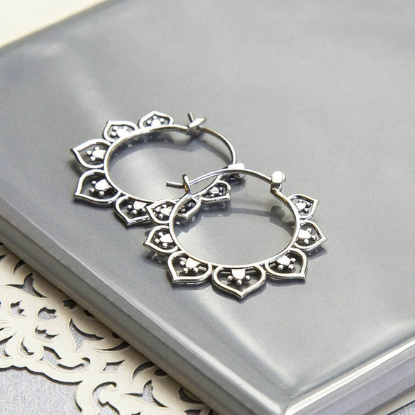 Women's Copper Geometric Inlaid Zircon Earrings Retro Style With Lotus Pattern
