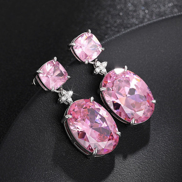 Women's Copper Geometric Inlaid Zircon Floral Fashionable Earrings