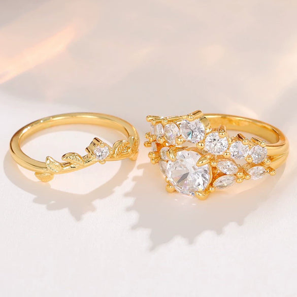 Women's Copper Geometric Inlaid Zircon Row Ring