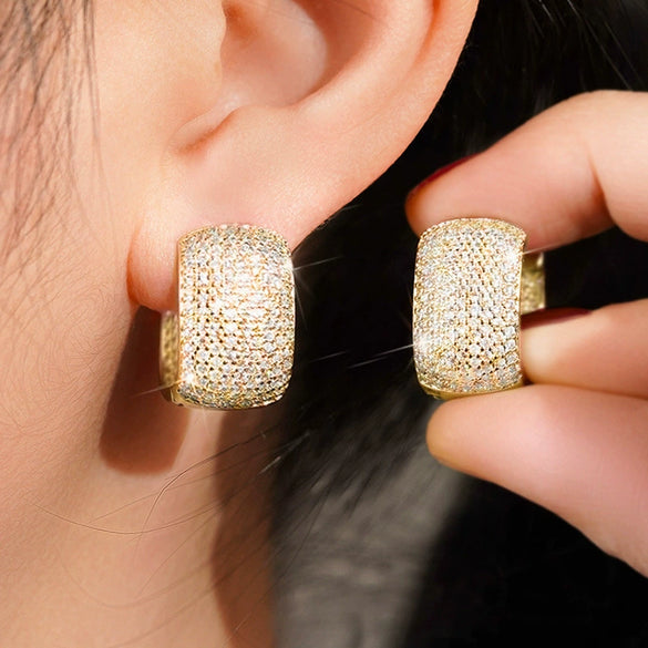 Women's Copper Geometric Inlaid Zircon Square Earrings Light Luxury Style