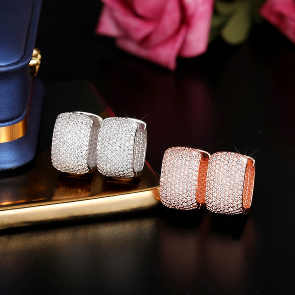 Women's Copper Geometric Inlaid Zircon Square Earrings Light Luxury Style
