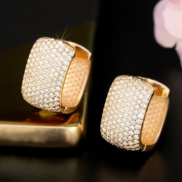 Women's Copper Geometric Inlaid Zircon Square Earrings Light Luxury Style