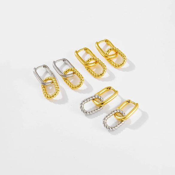 Women's Copper Geometric Irregular Ring Locked Earrings With Electroplating Platinum 18K Gold