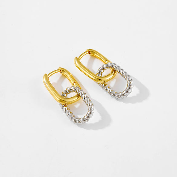 Women's Copper Geometric Irregular Ring Locked Earrings With Electroplating Platinum 18K Gold