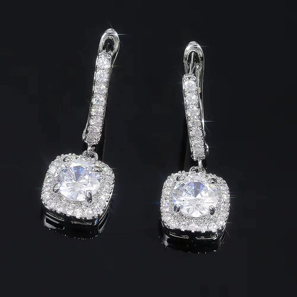 Women's Copper Geometric Microinlaid Zircon Ear Buckle Earrings Jewelry