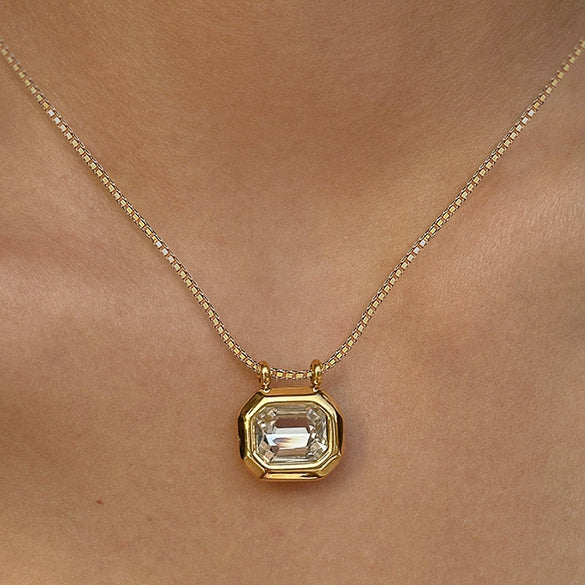 Women's Copper Geometric Mixed Gemstone Setting Zirconia Box Chain Necklace Chic Style