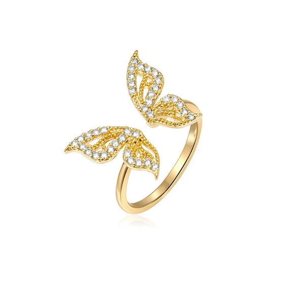 Women's Copper Geometric Open Ring With Embedded Rhinestone Electroplated Adjustable Finger Ring In Minimalist High End Style