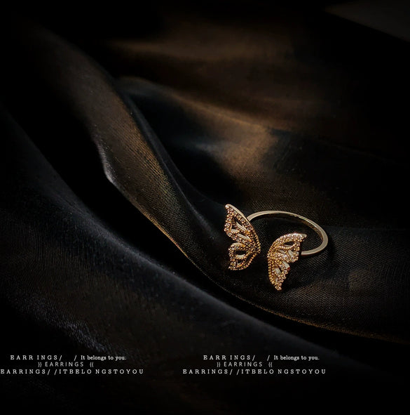 Women's Copper Geometric Open Ring With Embedded Rhinestone Electroplated Adjustable Finger Ring In Minimalist High End Style