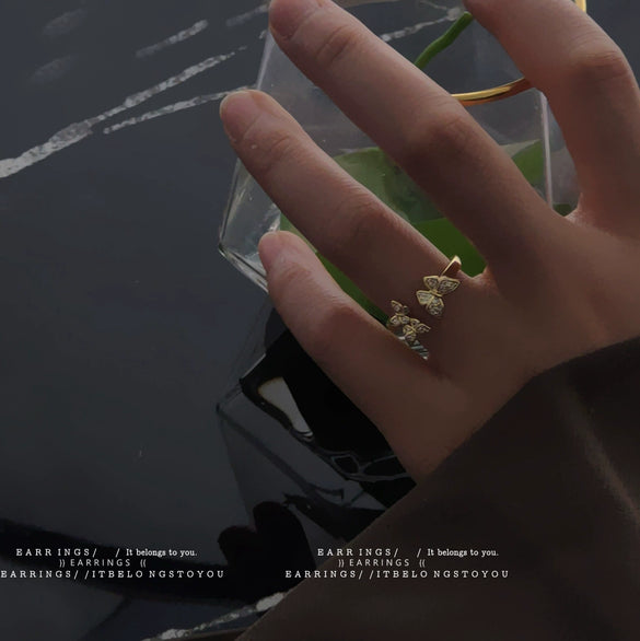 Women's Copper Geometric Open Ring With Embedded Rhinestone Electroplated Adjustable Finger Ring In Minimalist High End Style