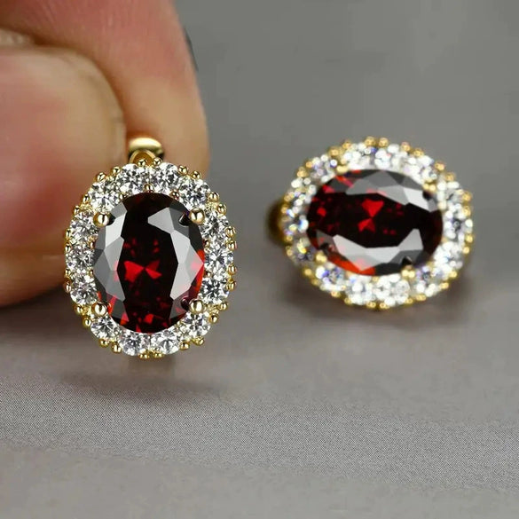 Women's Copper Geometric Oval Earrings With Zirconia Palace Style Fashion Retro