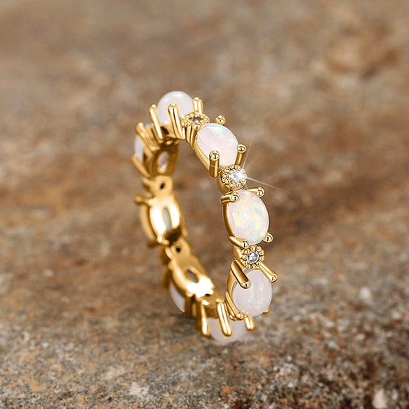 Women's Copper Geometric Oval Imitation White Fire Opal Stacking Ring With Electroplating Design