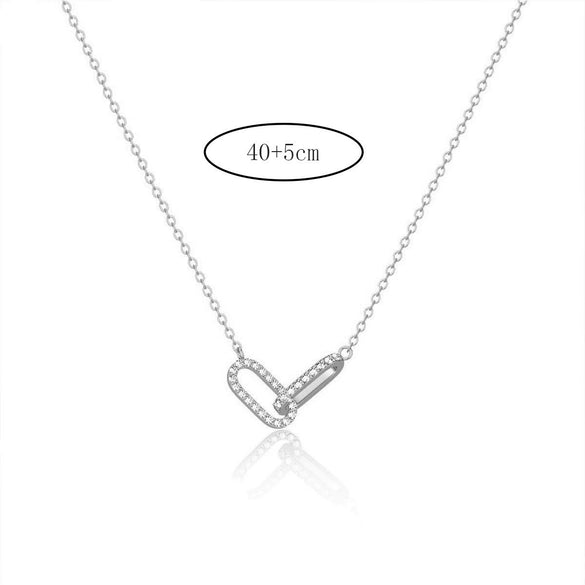 Women's Copper Geometric Paper Clip Pendant Necklace With Micro Paved Zircon Double Ring Charm And O Shaped Chain Electroplated Fashion Clavicle Necklace