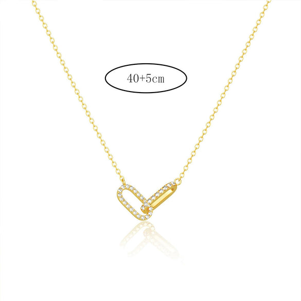 Women's Copper Geometric Paper Clip Pendant Necklace With Micro Paved Zircon Double Ring Charm And O Shaped Chain Electroplated Fashion Clavicle Necklace