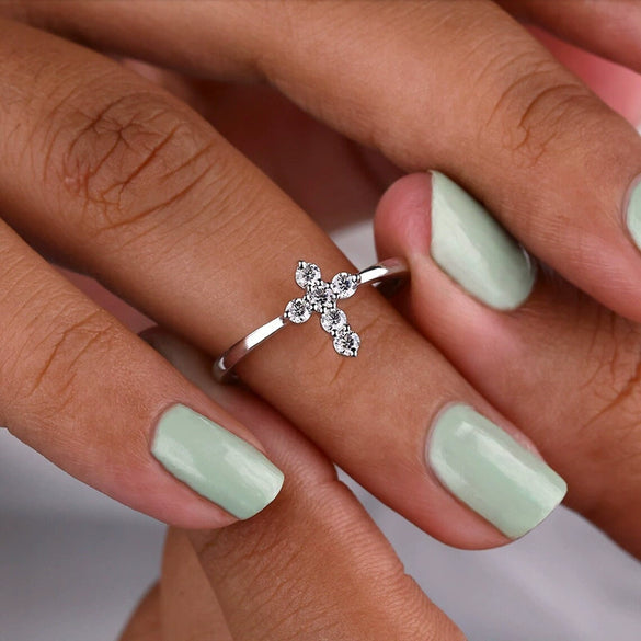 Women's Copper Geometric Pattern Microinlaid Zirconia Rings