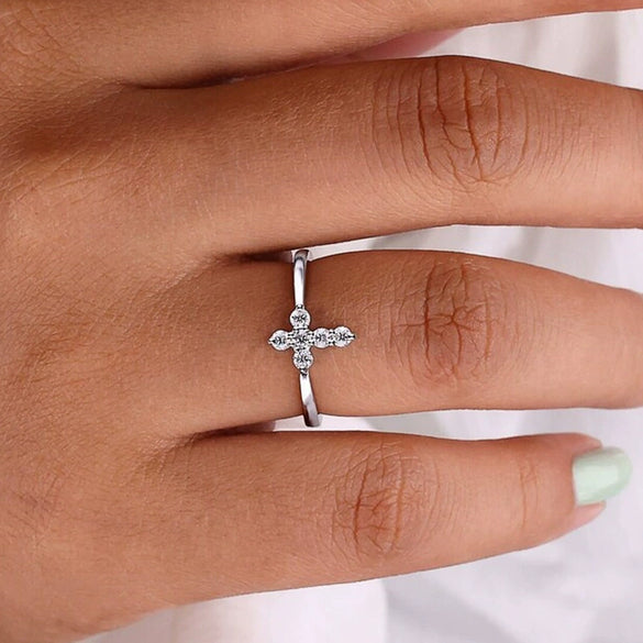 Women's Copper Geometric Pattern Microinlaid Zirconia Rings