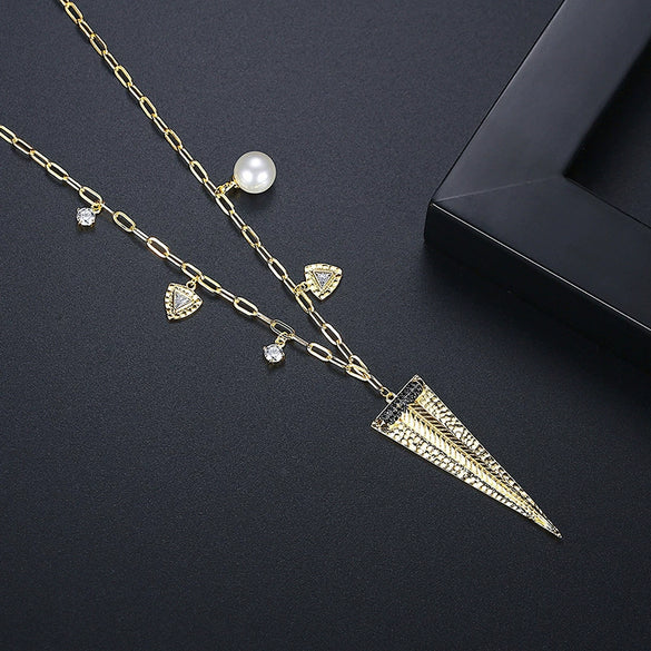 Women's Copper Geometric Pendant Necklace With Zircon Inlay And Electroplated Finish Ochain Fashion Jewelry