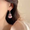 Women's Copper Geometric Pink Cat's Eye Stone Earrings With Electroplating And Sparkling Zirconium Light Luxury Temperament