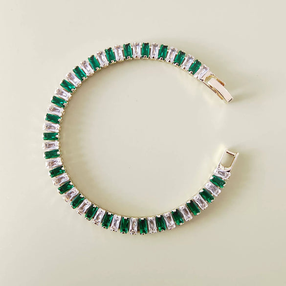 Women's Copper Geometric Rectangular Bracelet With Glass Color Block Zircon Detail