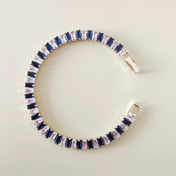 Women's Copper Geometric Rectangular Bracelet With Glass Color Block Zircon Detail