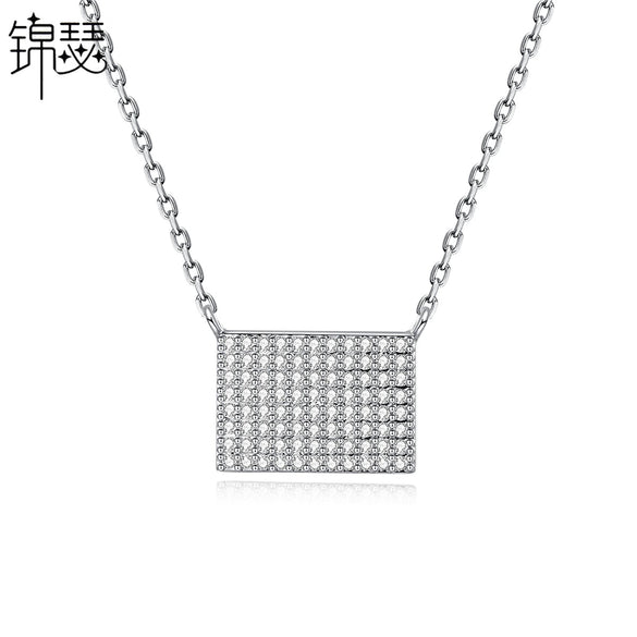 Women's Copper Geometric Rectangular Pendant Necklace With Zircon Detail And Electroplated Finish
