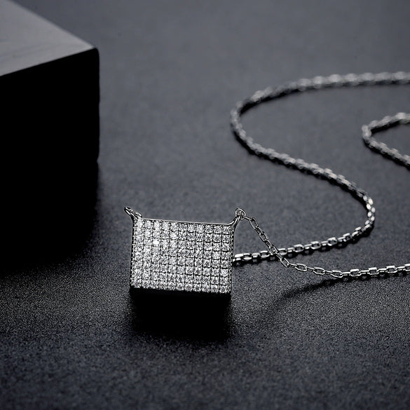 Women's Copper Geometric Rectangular Pendant Necklace With Zircon Detail And Electroplated Finish