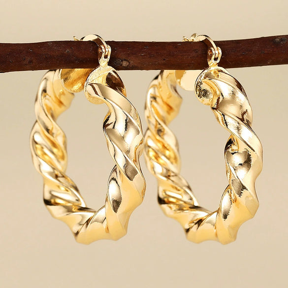 Women's Copper Geometric Ring Earrings With Electroplating Chic Style Fashion Jewelry